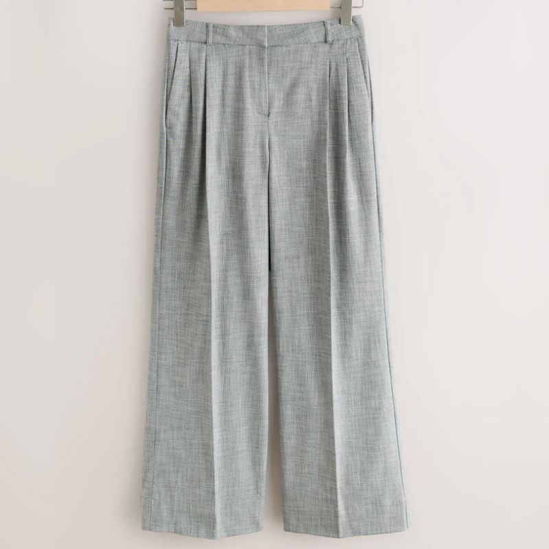 Next, grey tailored trousers