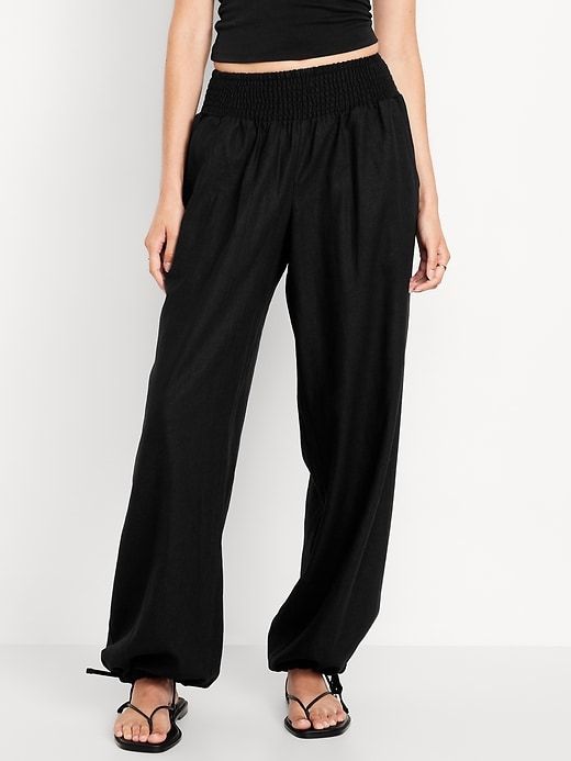 Mid-Rise Linen-Blend Harem Pants