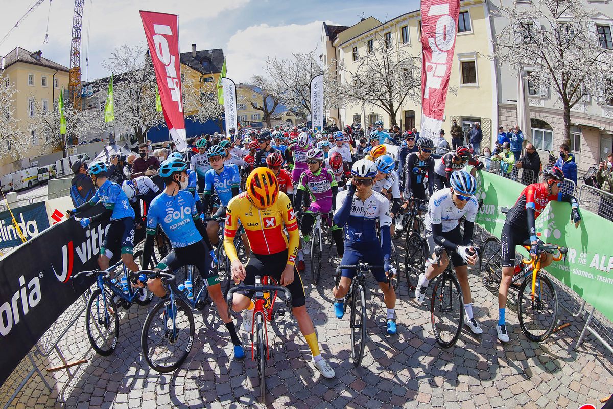 The Tour of the Alps peloton lines up for stage 1