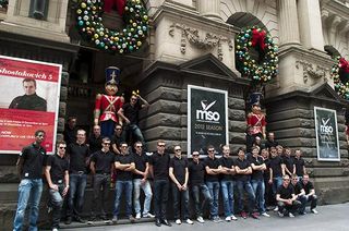 The team outside Melbourne's Town Hall.