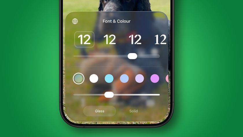 A Liquid Glass slider that affects the clock on the iOS 26.2 Lock Screen.