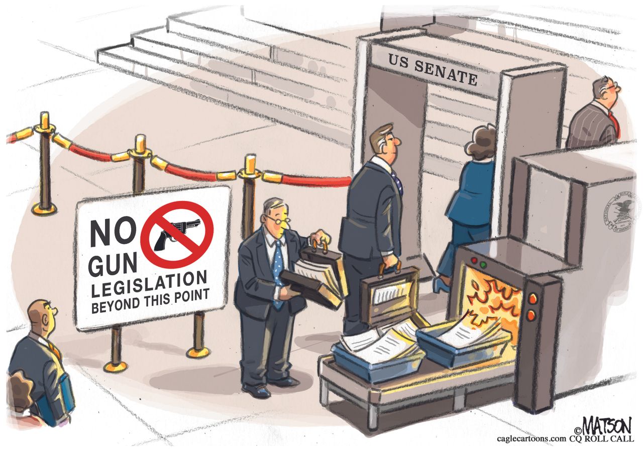 Political Cartoon U.S. Senate Gun Control Legislation inaction