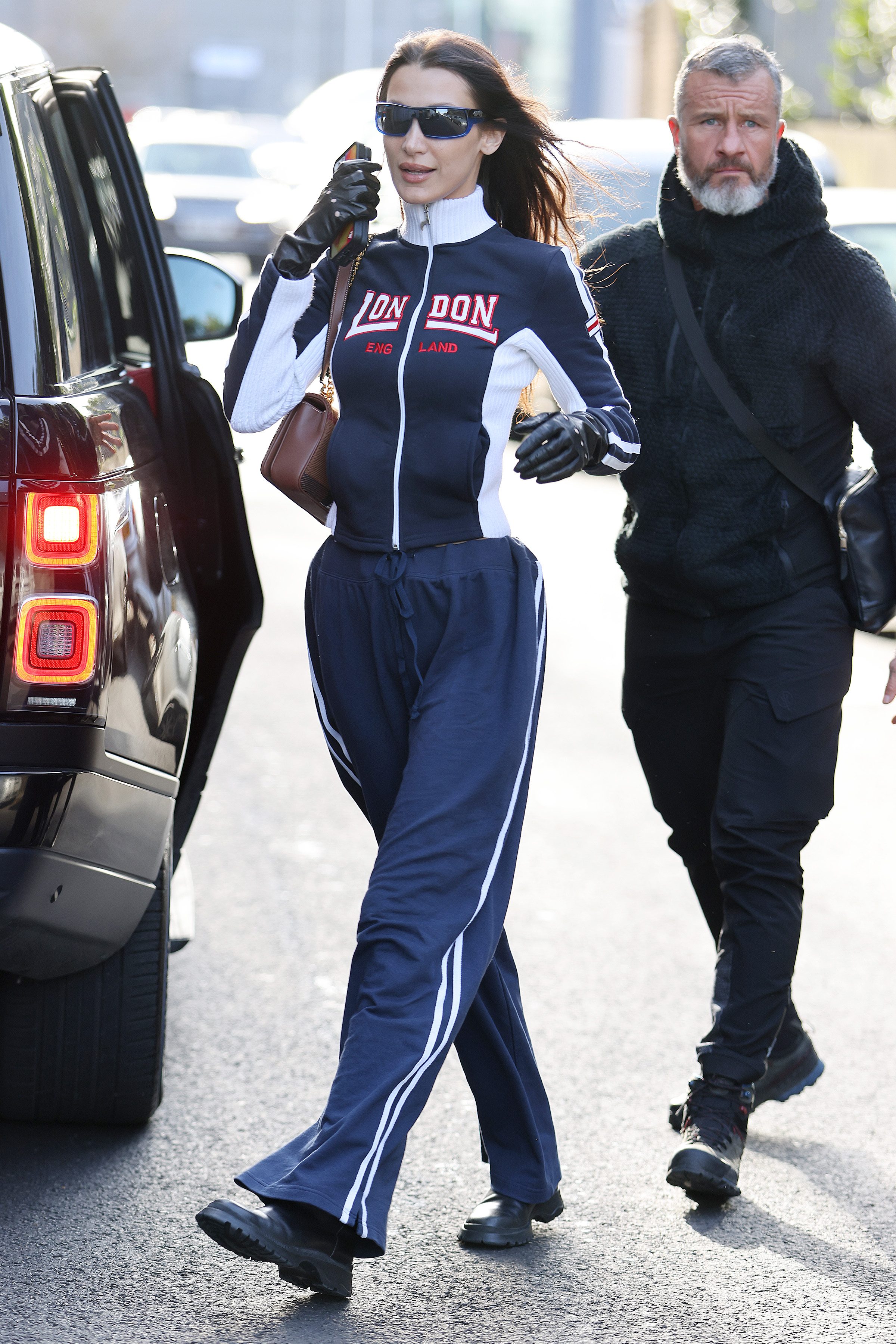 Bella Hadid seen leaving her hotel before heading to a studio on February 01, 2022 in London, England