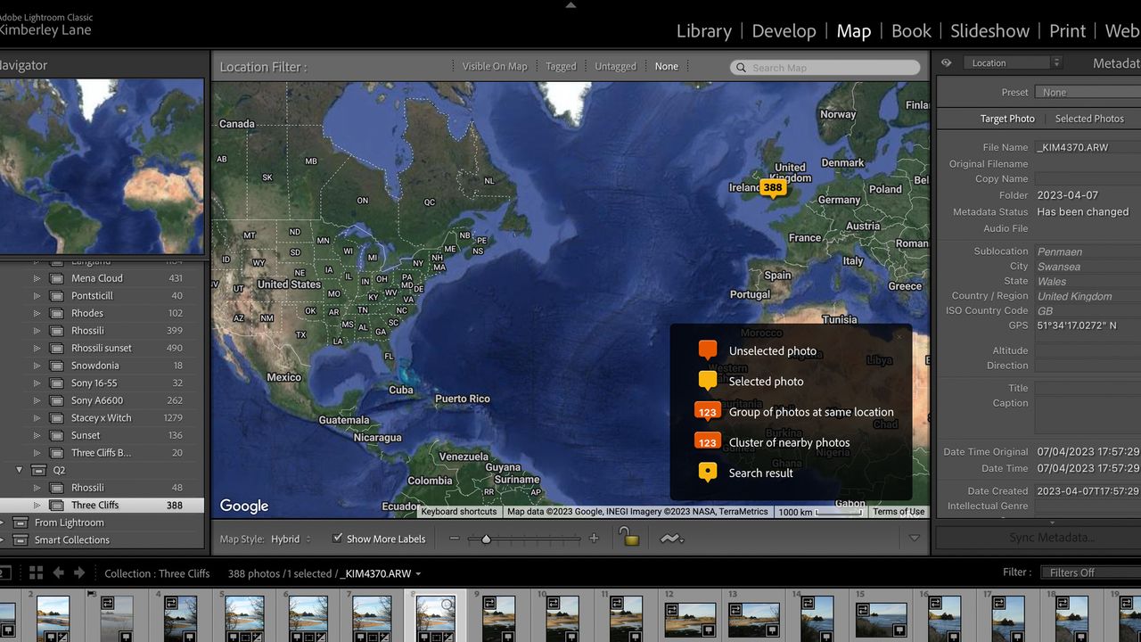 Screenshot of map in Lightroom