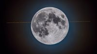 a series of red dots passes behind the moon and reemerges on the other side of it in a timelapse photo