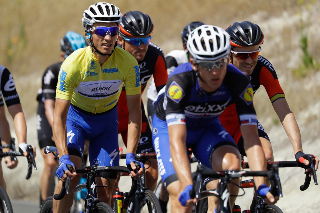 Race leader Julian Alaphilippe looking comfortable in the yellow jersey