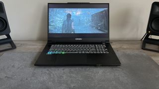 Origin EON17-X v2 gaming laptop in use on a desk