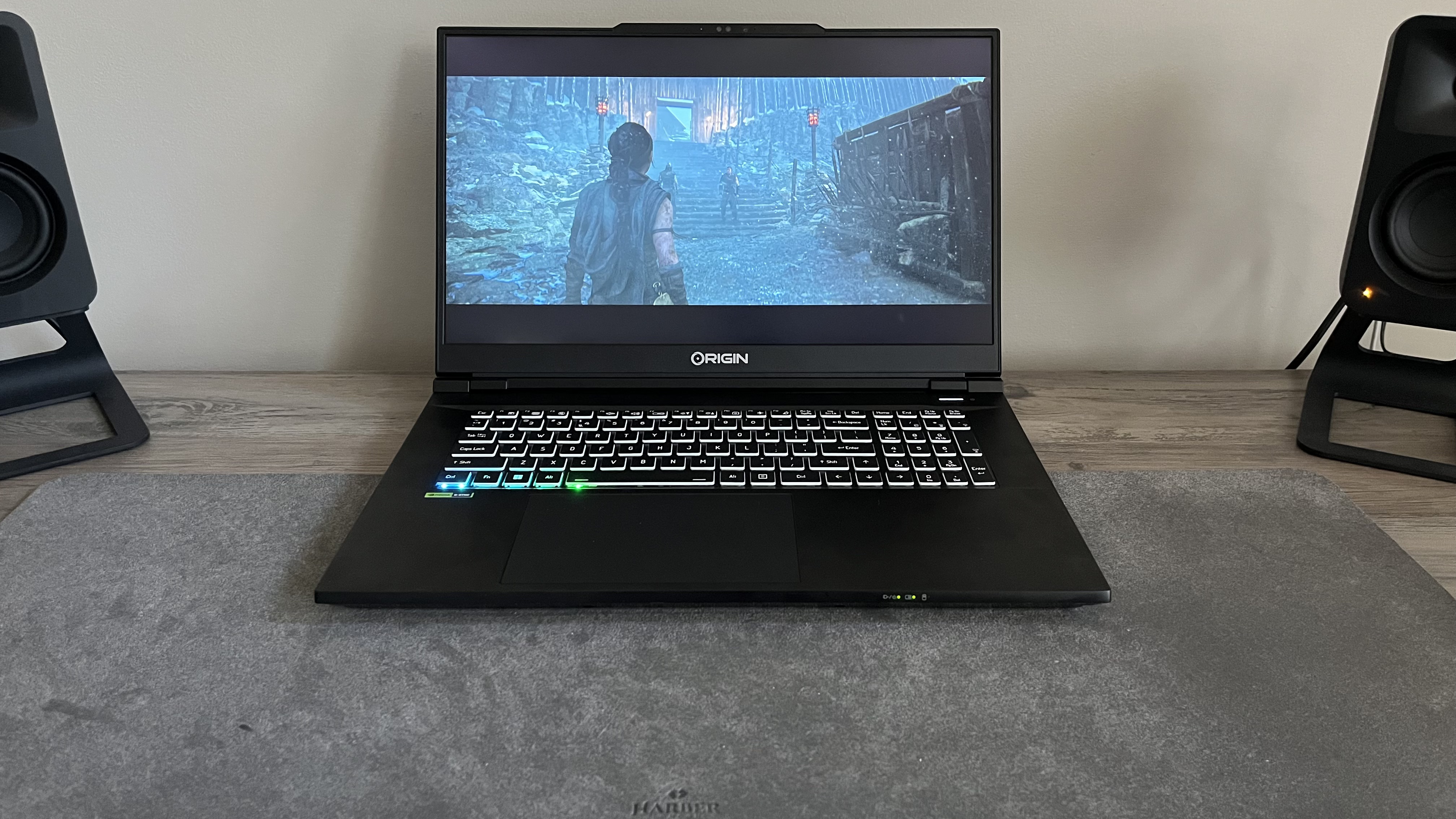 Origin EON17-X v2 gaming laptop in use on a desk