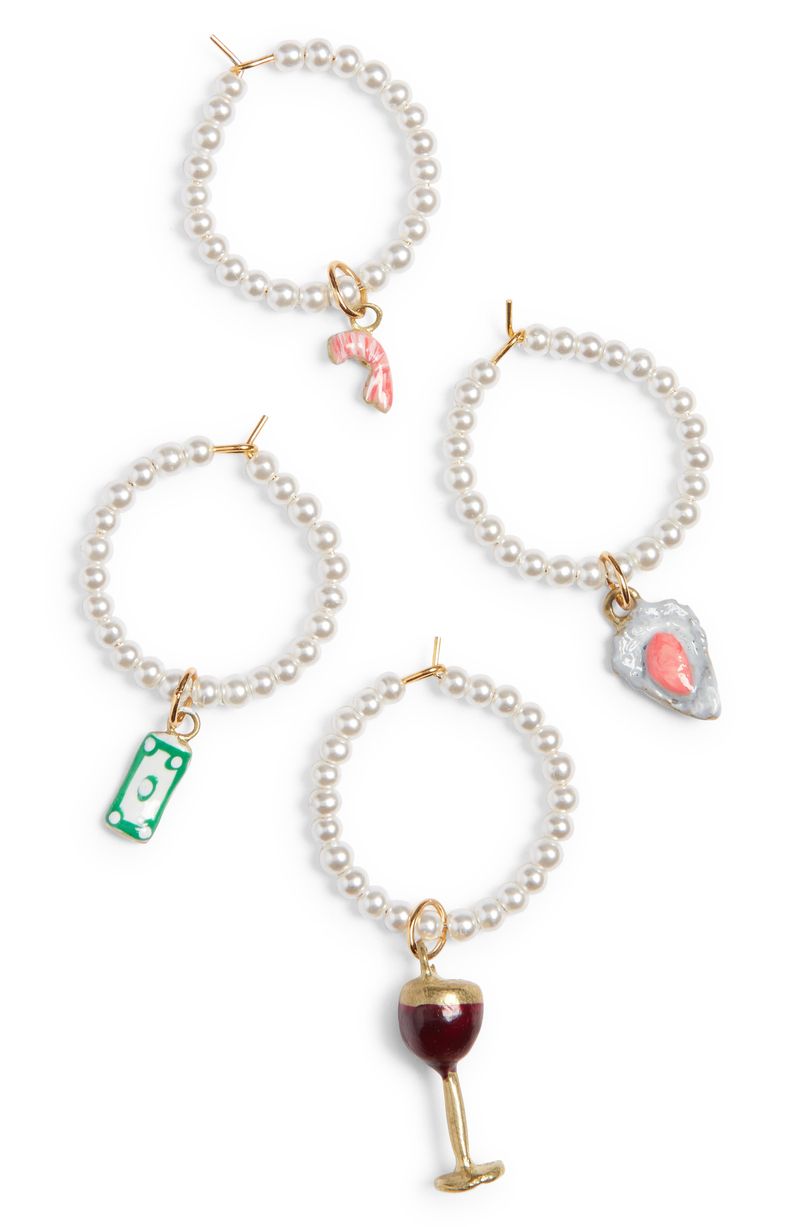 Susan Alexandra Night Out Set of 4 Imitation Pearl Wine Charms in White Multi at Nordstrom