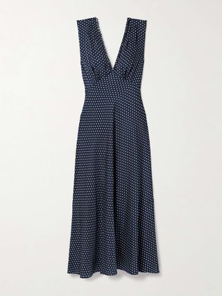 Tahlia Belted Polka-Dot Silk-Blend Twill Midi Dress