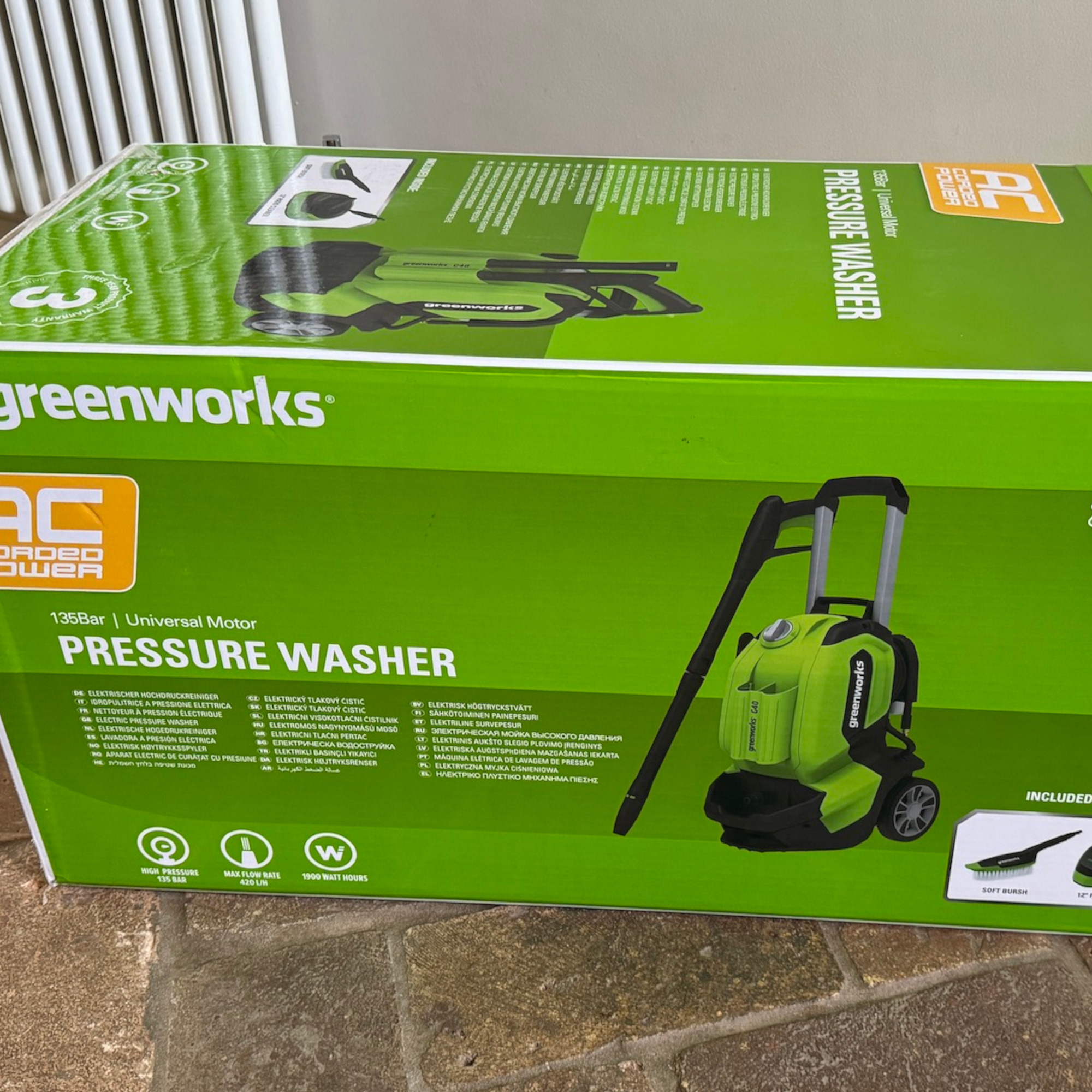 greenworks g40 pressure washer in box