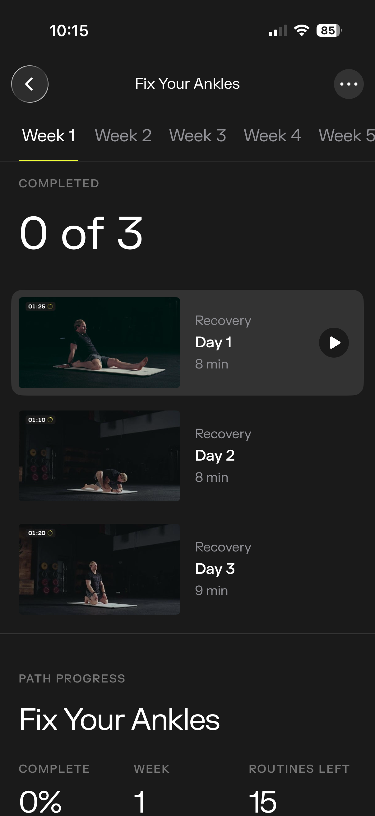 Pliability app mobility test results in-app