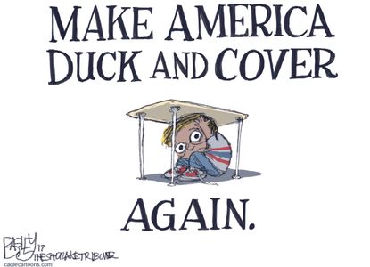Political cartoon U.S. MAGA Trump North Korea nuclear threats