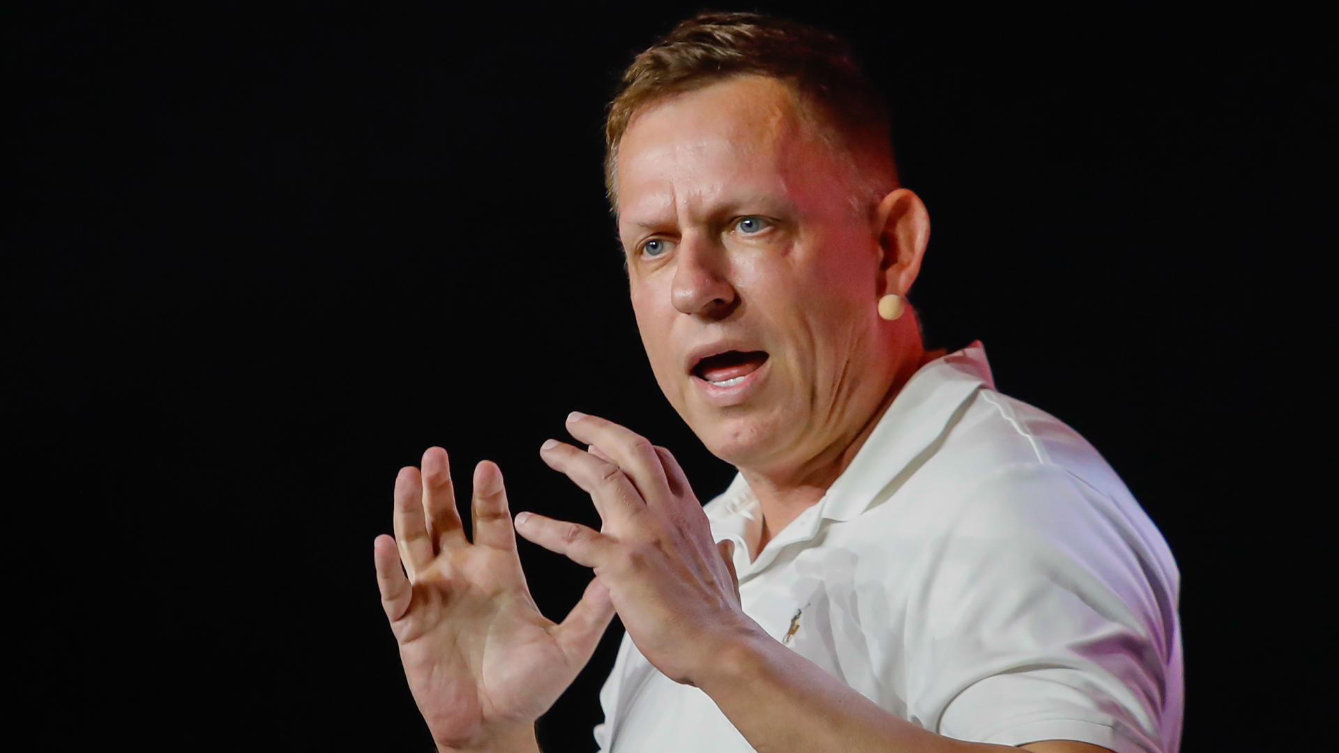 Peter Thiel, co-founder of PayPal and Palantir, speaking on stage during the Bitcoin 2022 conference in Miami, Florida.