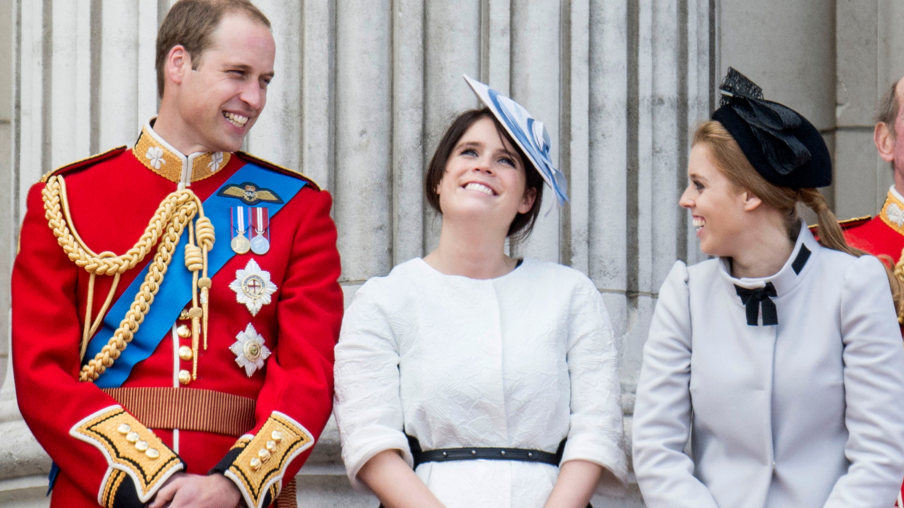 Prince William with Princess Eugenie and Princess Beatrice during the annual Trooping The Colour ceremony at Buckingham Palace on June 15, 2013 in London, England.