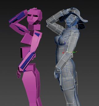 The character is rigged and posed with Biped and Skin in 3ds Max