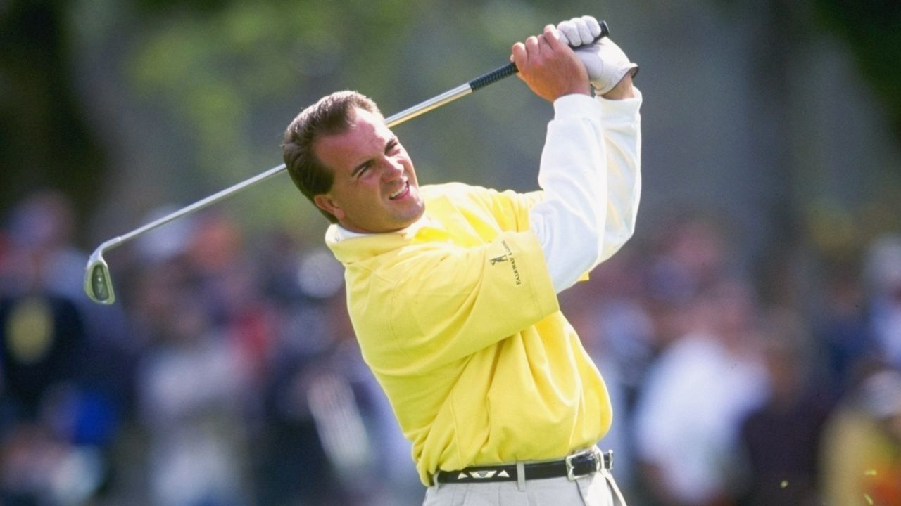 Ted Tryba plays an iron shot at the 1999 Nissan Open