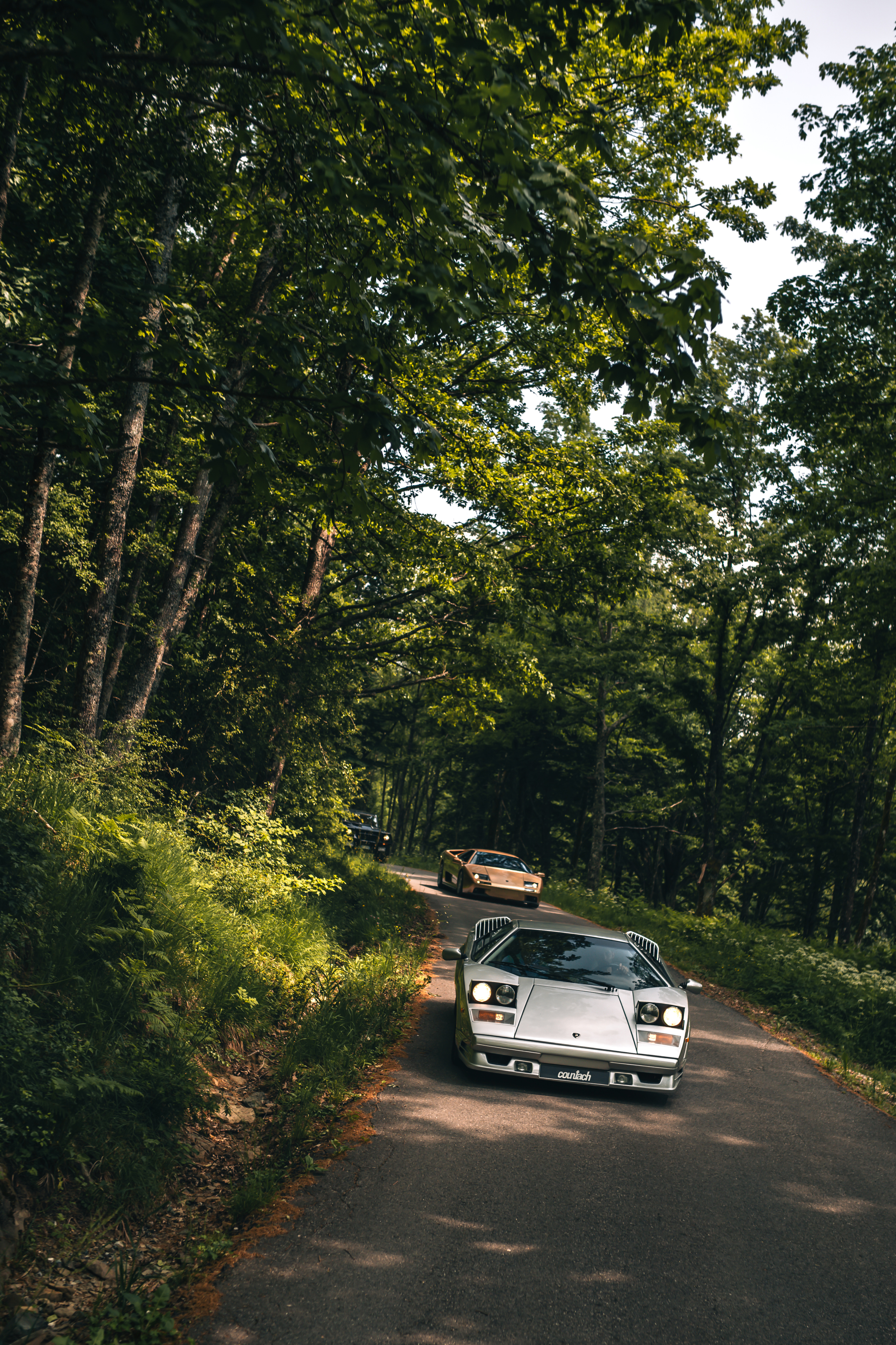 On the road in the Lamborghini Countach