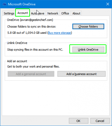 unlink office for mac from onedrive
