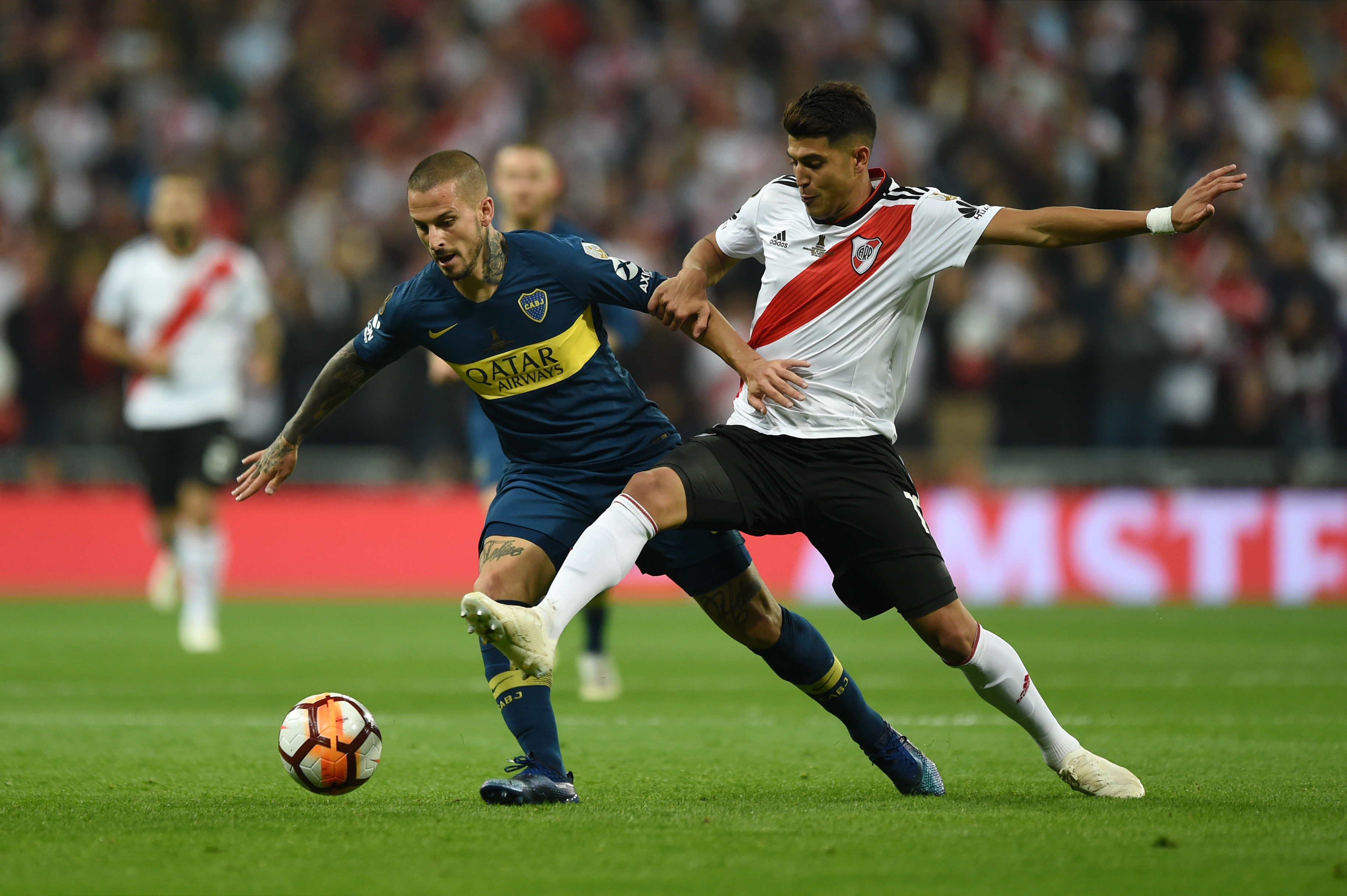 Boca Juniors and River Plate in action in the second leg of the Copa Libertadores final at the Santiago Bernabeu in December 2018.