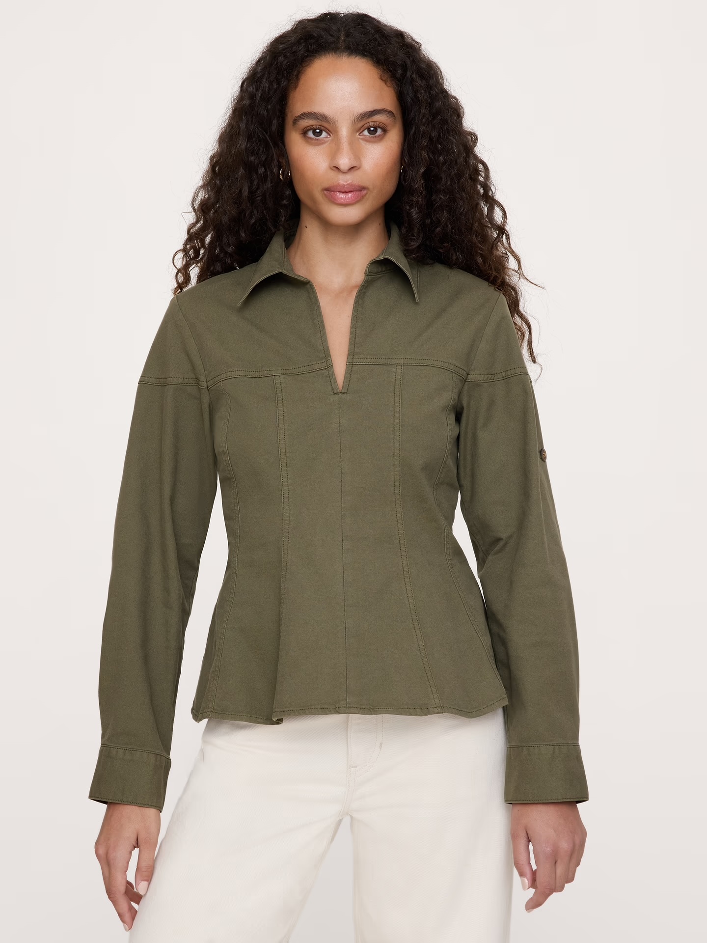 Banana Republic, Stretch-Cotton Pleated-Waist Top