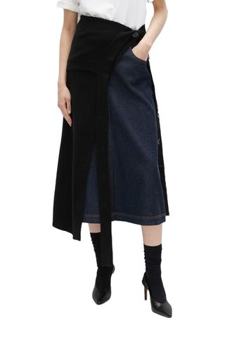 Indigo Denim Midi A-Line Skirt