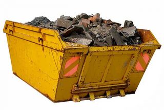 Skip containing building waste and rubble