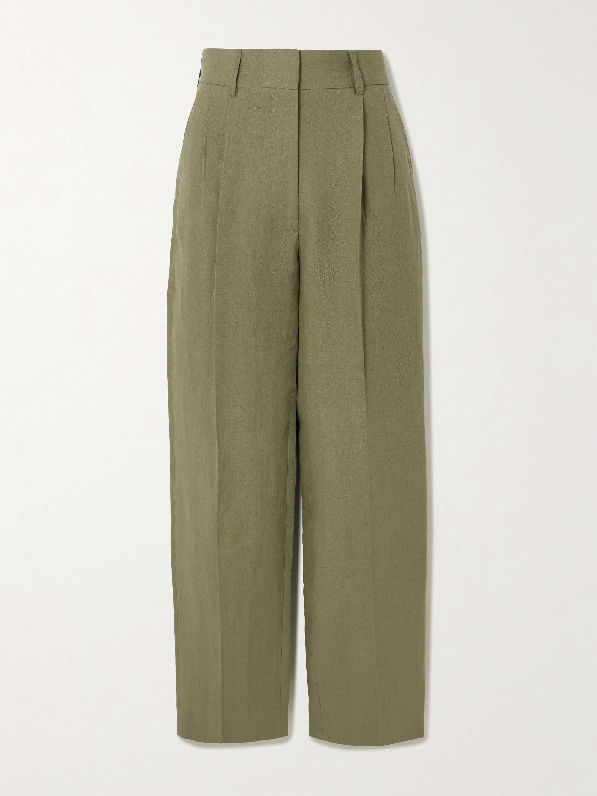 Fox Pleated Linen Straight-Leg Pants