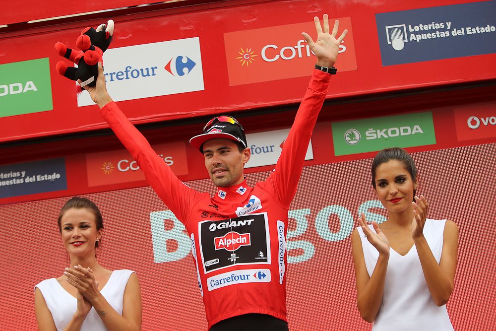 Tom Dumoulin on the stage 17 podium.