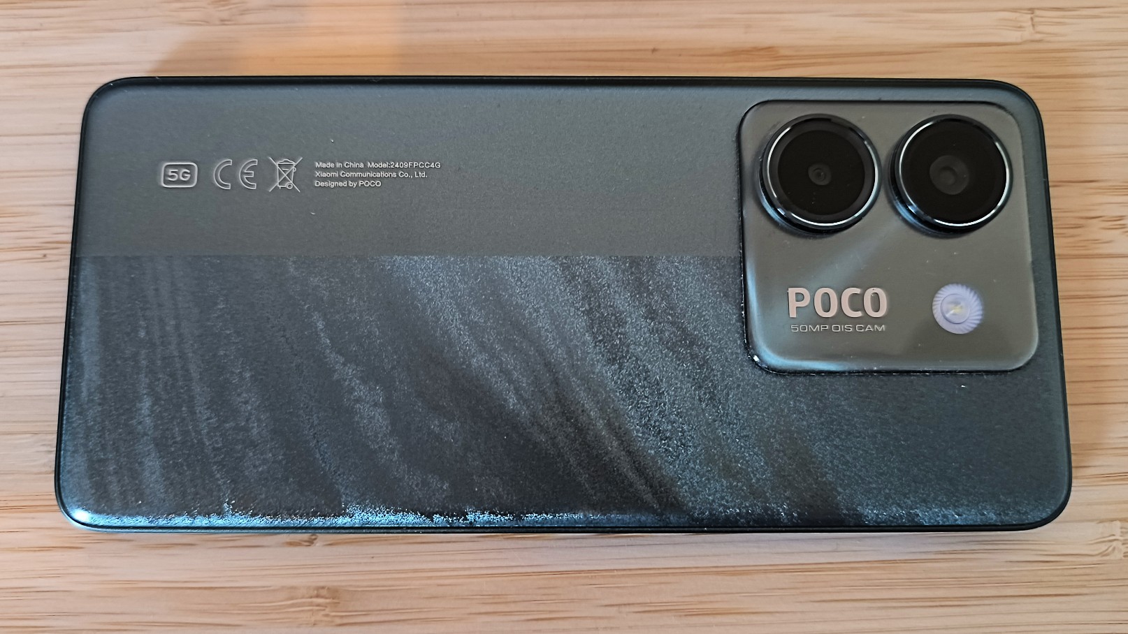 Back of Poco M7 Pro phone
