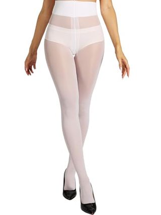 Hotboss Unbelievable Durability Tights, Rip Resistant Pantyhose, 40d Semi Sheer High Waist T-Crotch Strong Tights for Women, White-L