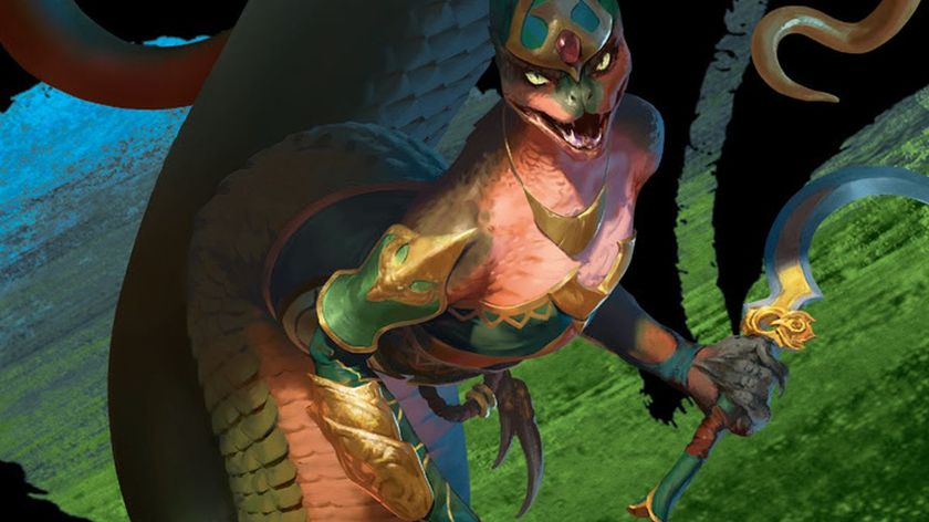 A snakewoman holding a sickle