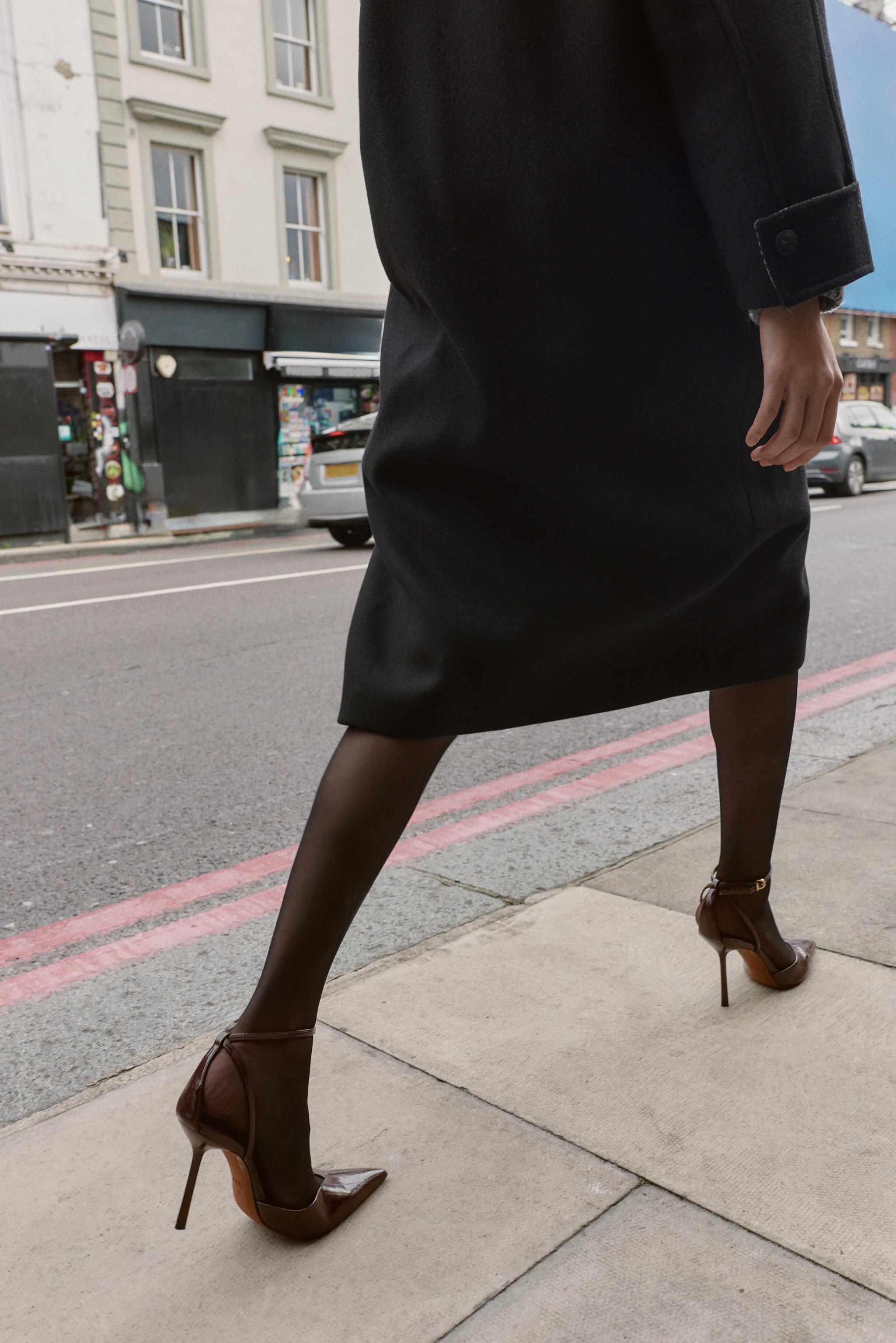 Faux-Patent Slingback Shoes With Straps