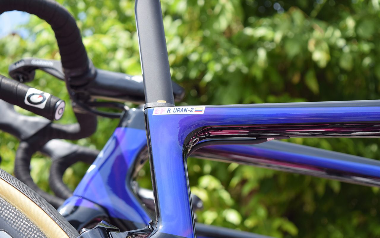 EF Education First denote their riders' first and second choice bikes with a simple number at the end of their name