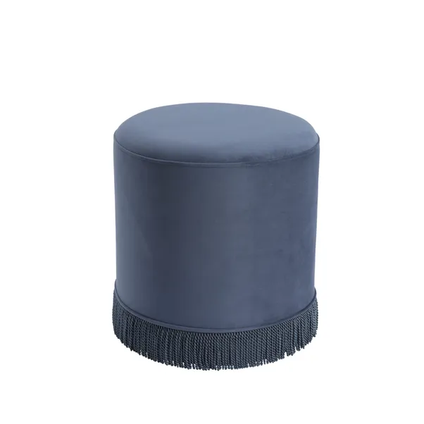 blue pouffe with decorative fringed base