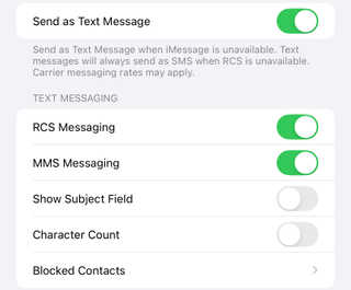 Toggle to enable RCS Messaging in iPhone Settings app