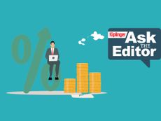 Ask the Editor logo plus man sitting on a percentage sign with a stack of coins