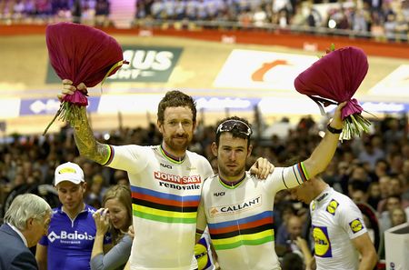 Bradley Wiggins and Mark Cavendish celebrate the 2016 Gent Six Day win