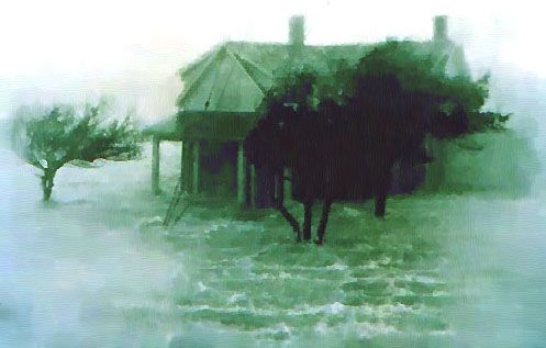 An image showing flooding from Hurricane Audrey, which killed about 500 people in 1957. 