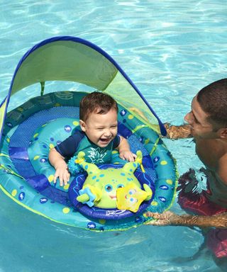 SwimWays Inflatable Baby Spring Octopus Pool Float Activity Center with Canopy
