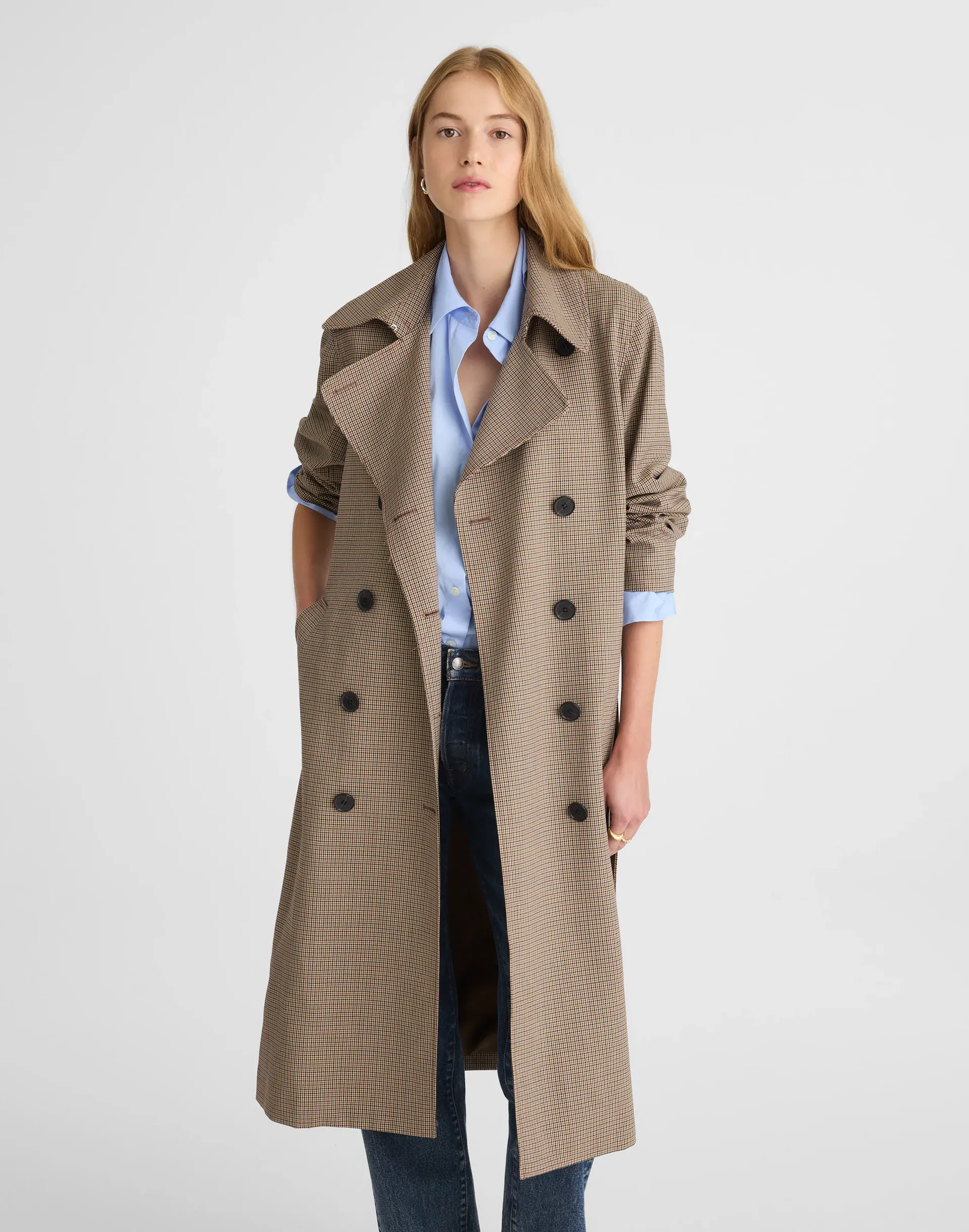 Double-Breasted Trench Coat in Plaid
