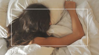 High Angle View Of Young Woman Sleeping On Bed At Home - stock photo