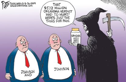 Editorial Cartoon U.S. Johnson and Johnson Lawsuit Opioid Epidemic Verdict