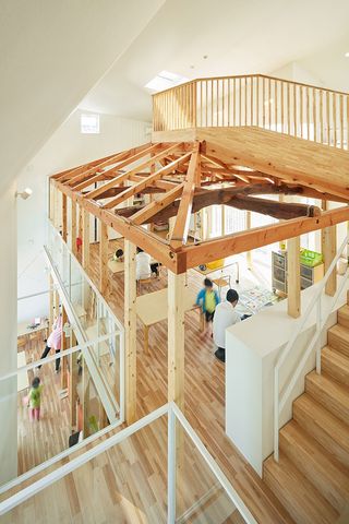 Timber beams and floors inside kindergarten
