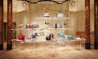 shoes, purses, glasses in versace store
