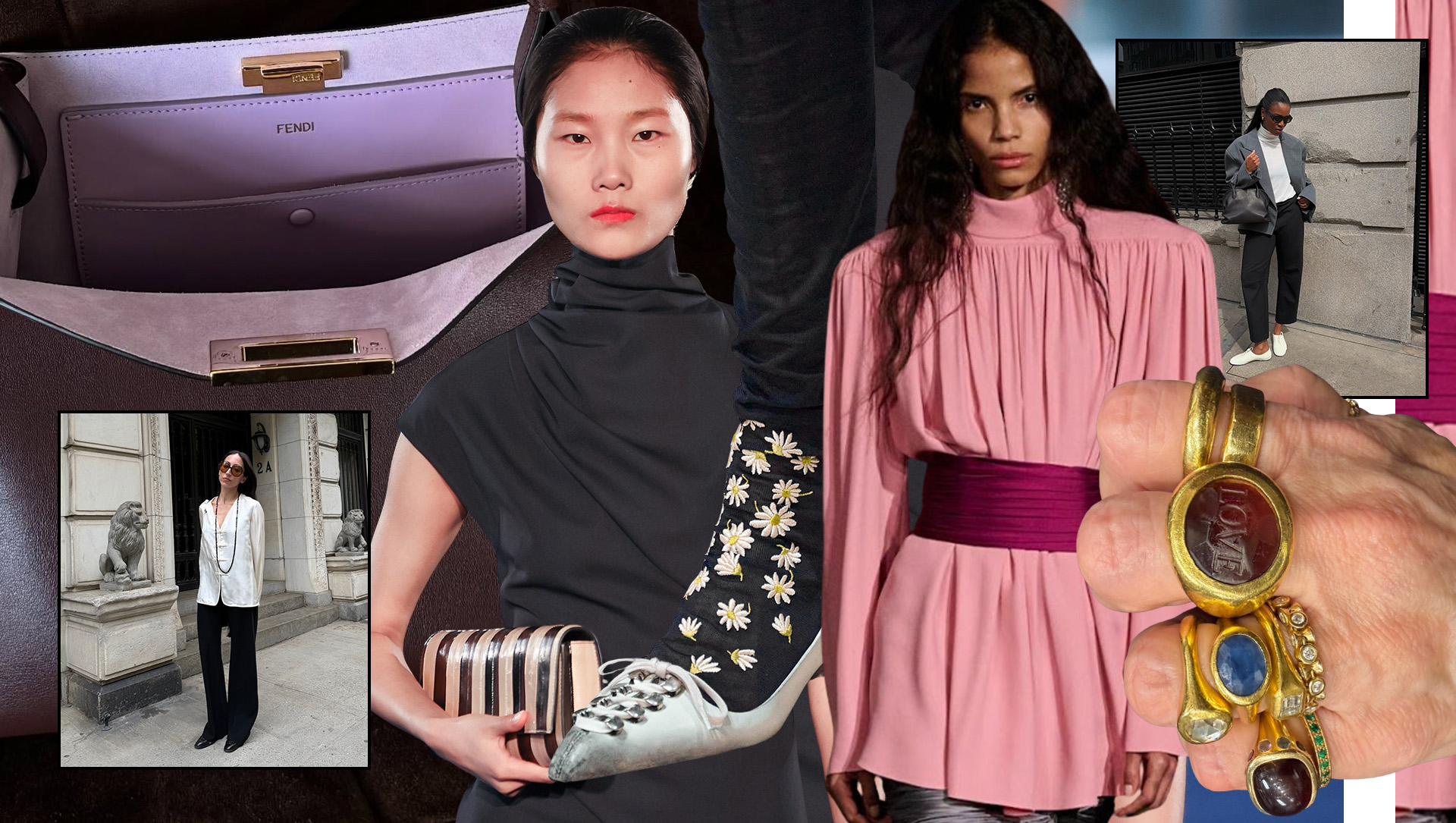 A collage of different accessories trends for fall 2026.