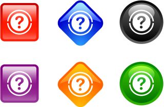 Multicolored digital buttons display question marks