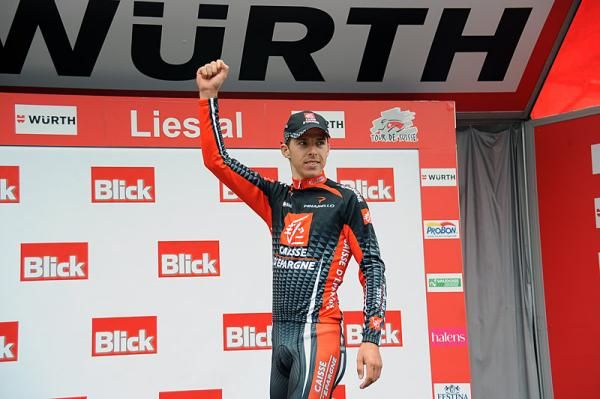 A happy Rui Da Costa (Caisse d'Epargne) steps up to the podium after winning a hard-fought stage eight.