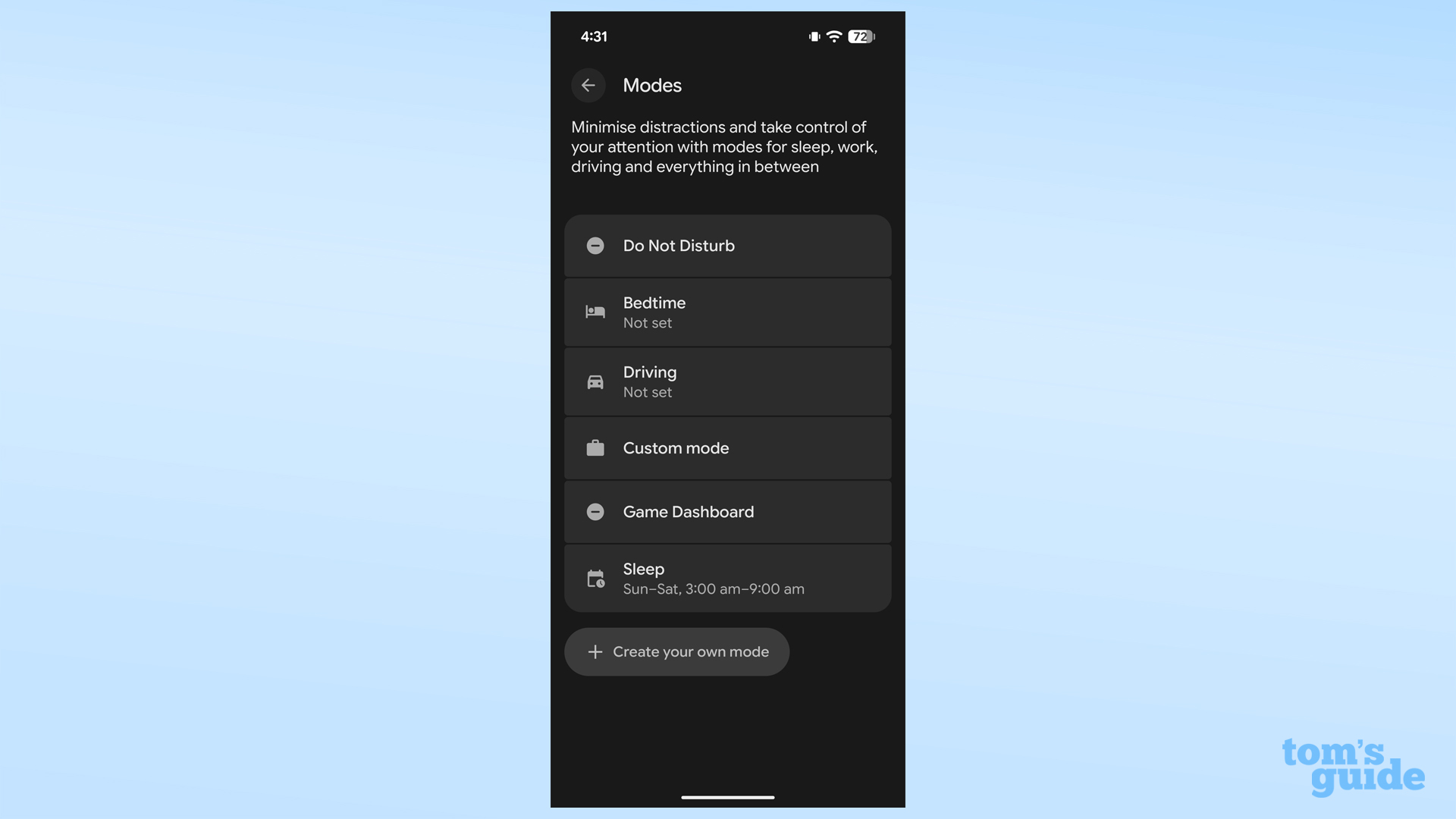 Manage Android notifications selecting a mode
