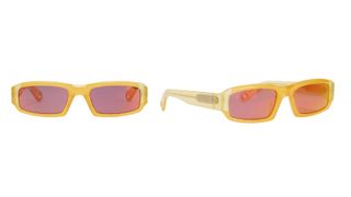 2 images of yellow tinted Jacquemus sunglasses